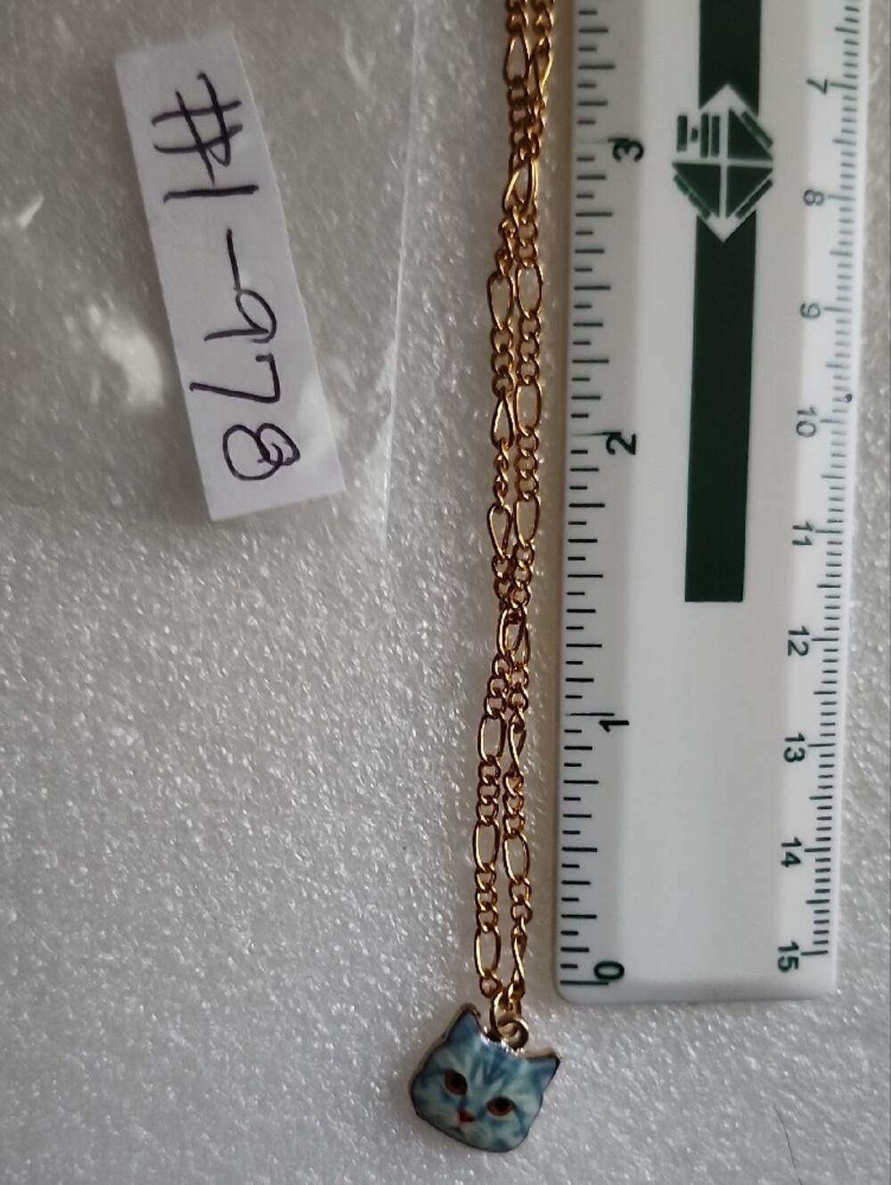 Hand Crafted Gold Chain Bracelet with Blue Cat Face Charm Pendant - Picture 6 of 7